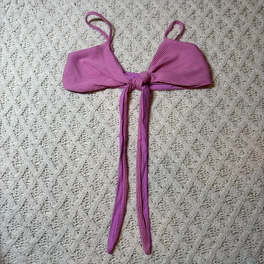 NWT L*Space Chloe Bikini Top Ribbed Pink Tie Front Swimwear Women’s XL‎